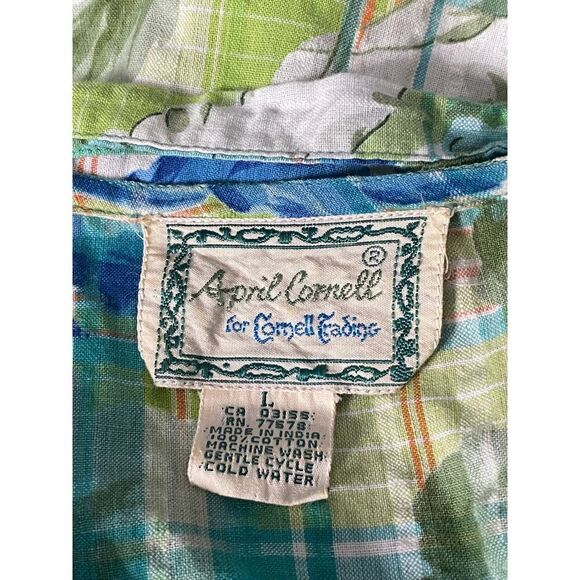 Vintage April Cornell Dress Large India Madras Plaid Floral Cottage Core - Picture 5 of 5